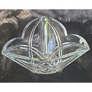 Bohemia Czech Crystal Bowl 24% Lead Hand Cut 9x5 Centerpiece 3 Arm Trident Stick